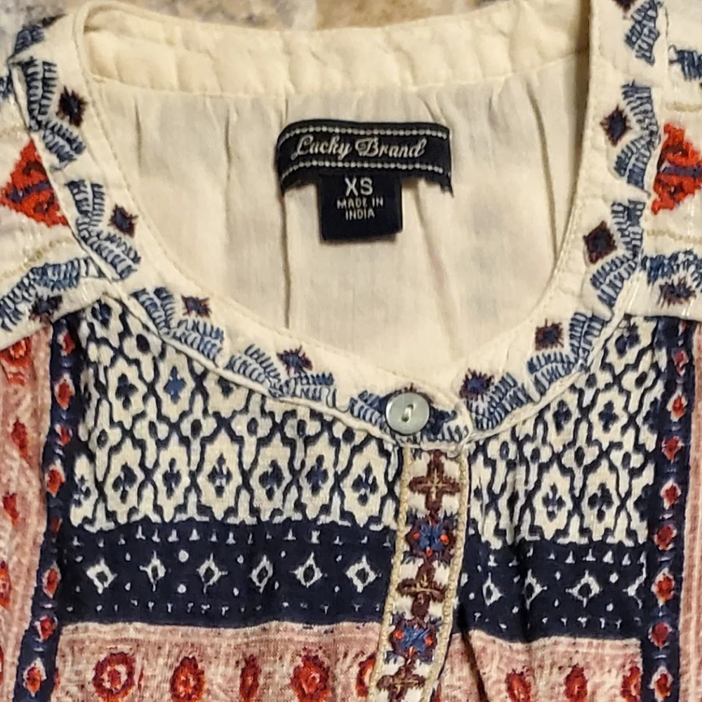 Lucky Brand Sleeveless boho button down tank Navy Blue and Red Size XS - Picture 13 of 15